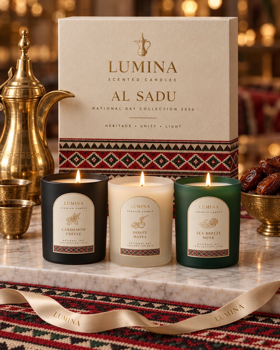 Al Sadu National Day gift box with three candles