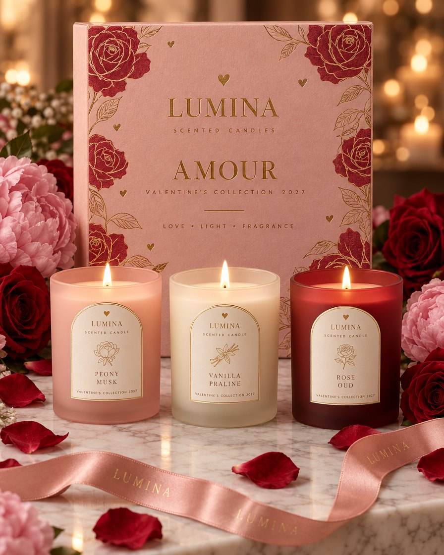 Amour Valentine's gift box with three candles