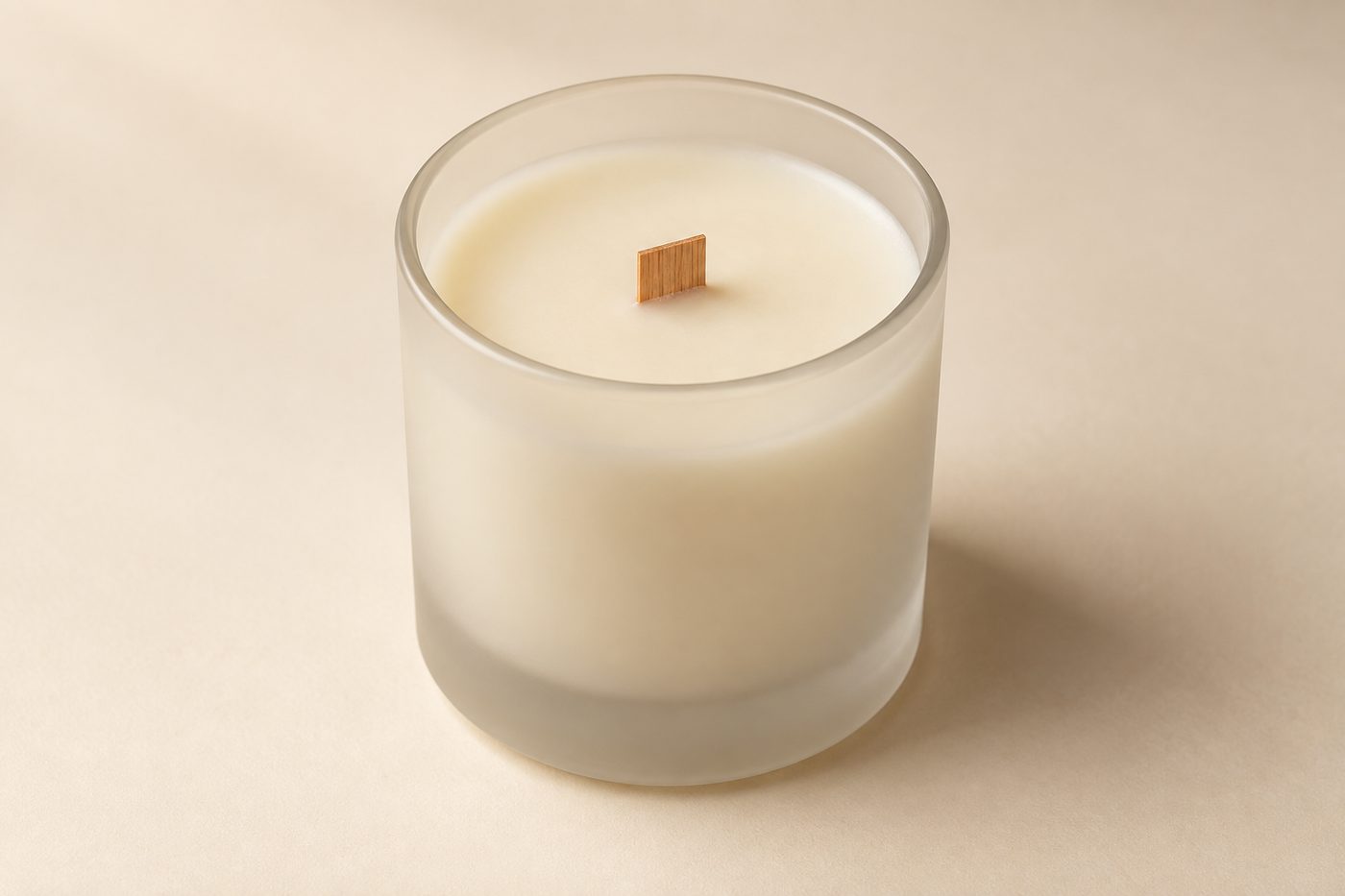 Frosted glass candle with a wooden wick